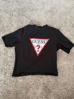 GUESS x Asap Rocky Black Logo Tee with Red Triangle Graphic
